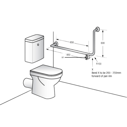 Accessible Left Hand 90° Grab Rail, Concealed Fix Designer Black