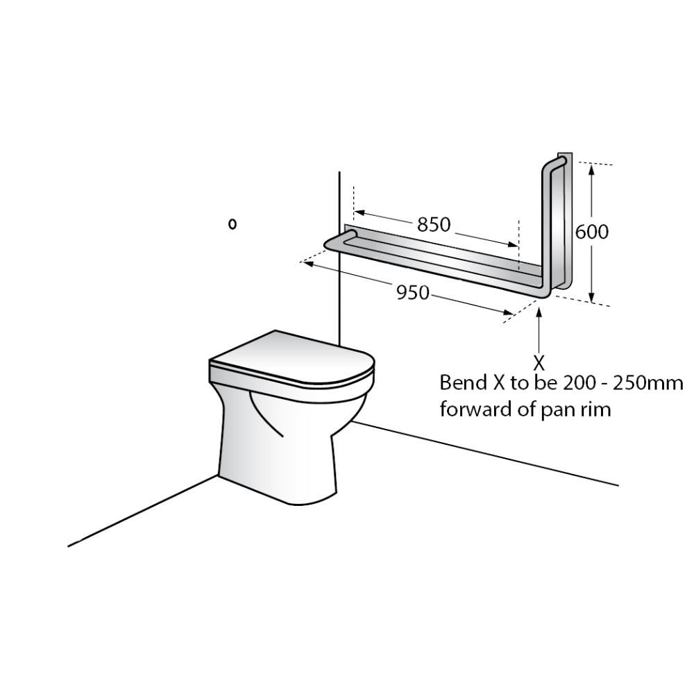 WC Grab Rail Anti Lig LH SS - 90 deg