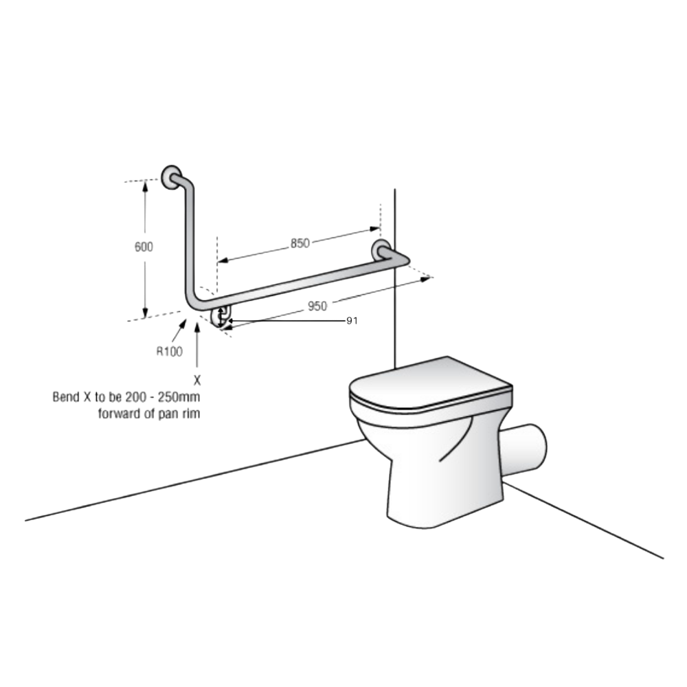 Antimicrobial Coated Accessible Right Hand 90° Grab Rail