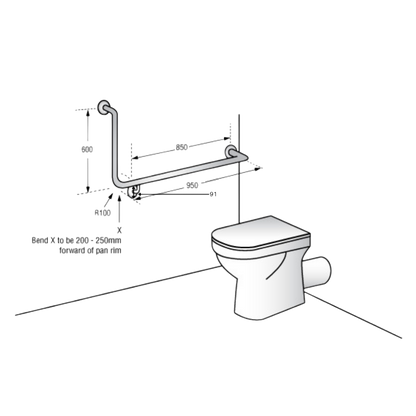 Antimicrobial Coated Accessible Right Hand 90° Grab Rail