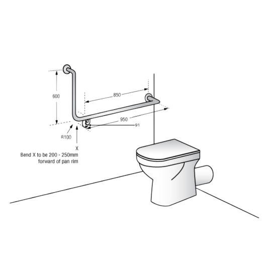 Antimicrobial Coated Accessible Right Hand 90° Grab Rail