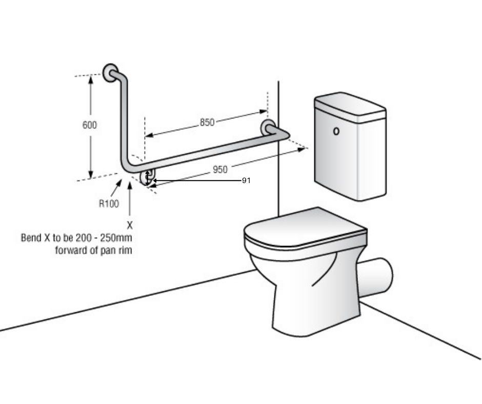Accessible Right Hand 90° Grab Rail, Concealed Fix SS