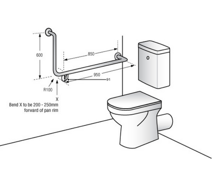 Accessible Right Hand 90° Grab Rail, Concealed Fix SS