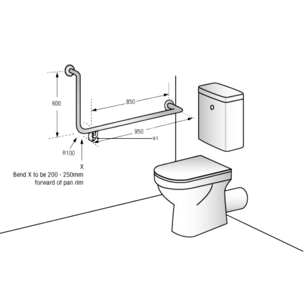 Accessible Right Hand 90° Grab Rail, Concealed Fix Designer Black