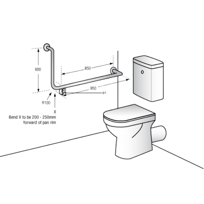 Accessible Right Hand 90° Grab Rail, Concealed Fix Designer Black