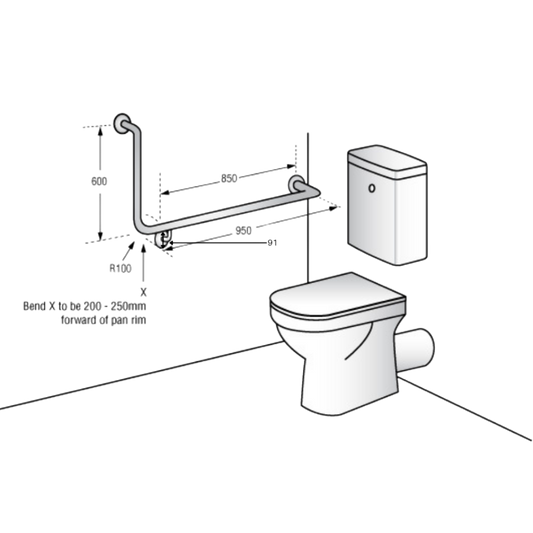 Accessible Right Hand 90° Grab Rail, Concealed Fix Designer Black