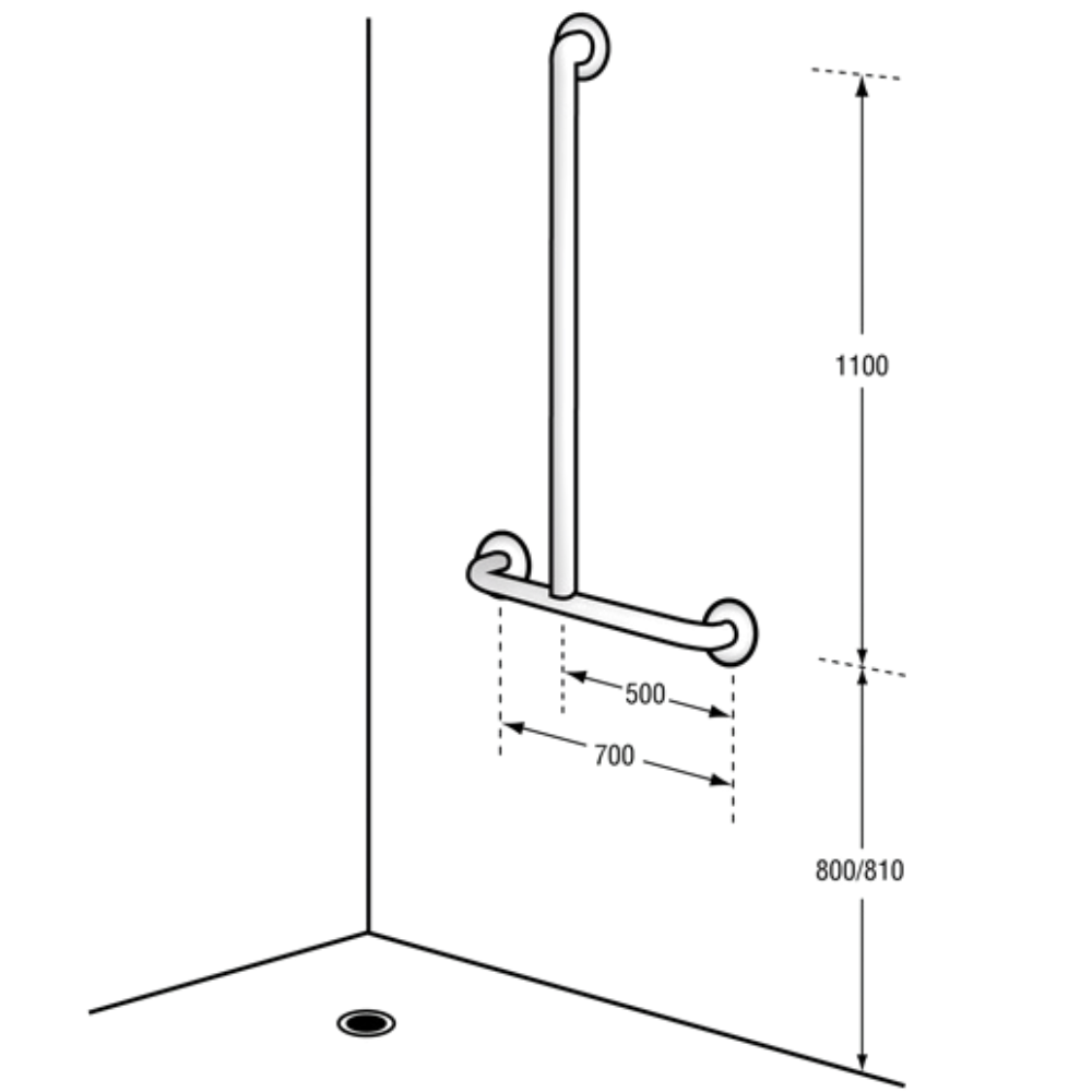 Accessible Shower Inverted “T” Left Hand Grab Rail  - Designer Black