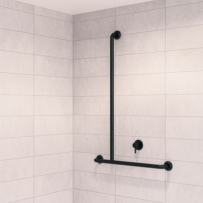 Accessible Shower Inverted “T” Left Hand Grab Rail  - Designer Black