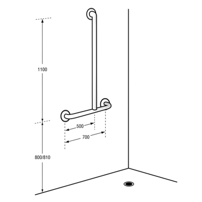 Accessible Shower Inverted “T” Right Hand Grab Rail  - Designer Black