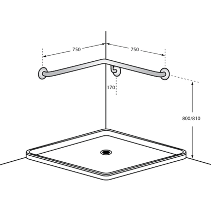Corner Shower Grab Rail Left Hand - 750mm x 750mm SS