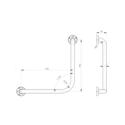 Ambulant 450mm x 450mm Left Hand or Right Hand 90° Grab Rail, Concealed Fix - Designer Black