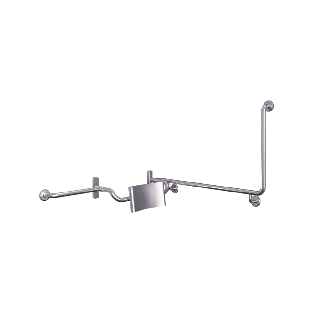 Accessible 90°Grab Rail and Back Rest Set with Stainless Steel Back Rest, Vandal Proof Left Hand SS