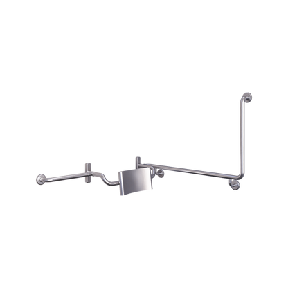 Accessible 90°Grab Rail and Back Rest Set with Stainless Steel Back Rest, Vandal Proof Left Hand SS
