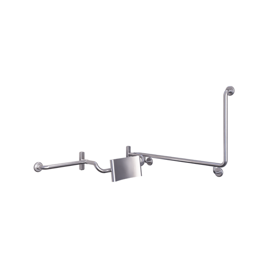 Accessible 90°Grab Rail and Back Rest Set with Stainless Steel Back Rest, Vandal Proof Left Hand SS