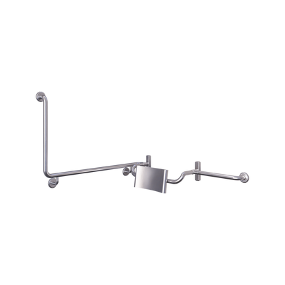 Accessible 90°Grab Rail and Back Rest Set with Stainless Steel Back Rest, Vandal Proof Right Hand SS
