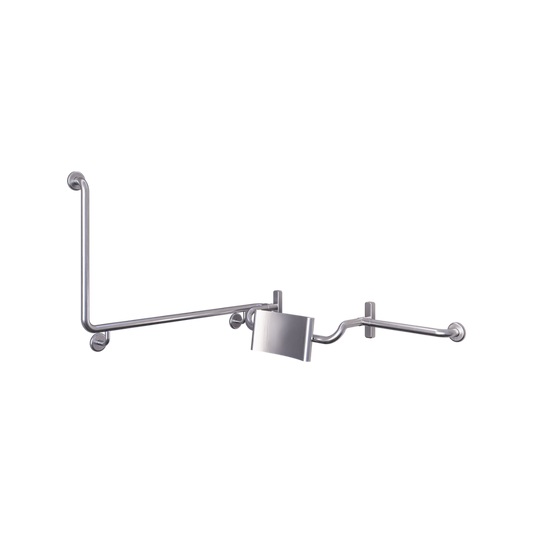 Accessible 90°Grab Rail and Back Rest Set with Stainless Steel Back Rest, Vandal Proof Right Hand SS
