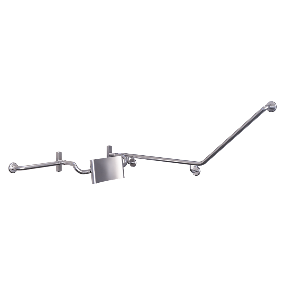 Accessible 40° Grab Rail and Back Rest Set with Stainless Steel Back Rest, Vandal Proof Left Hand SS