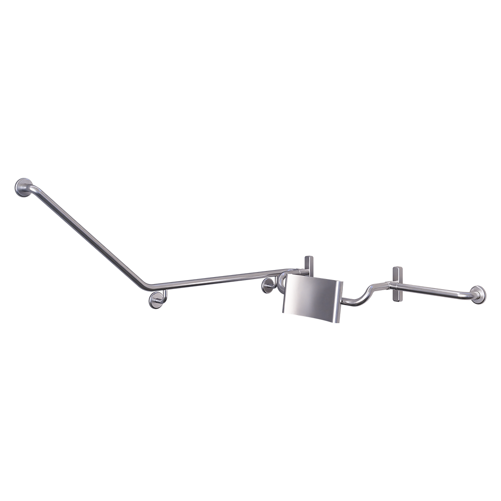 Accessible 90°Grab Rail and Back Rest Set with Stainless Steel Back Rest, Vandal Proof Right Hand SS