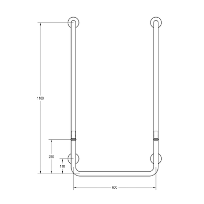 Modular U-Shaped Grab Rail 600mm W x 1100mm H - SS