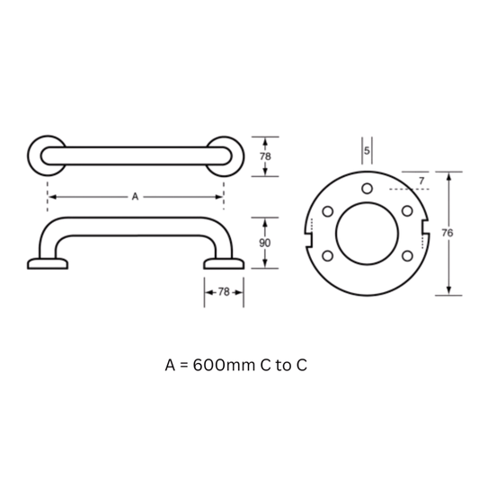 Grab Rail (C) 600x32 - Designer Black