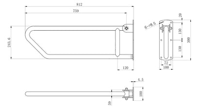 Drop Down Grab Rail Click Lock, Satin Stainless Steel