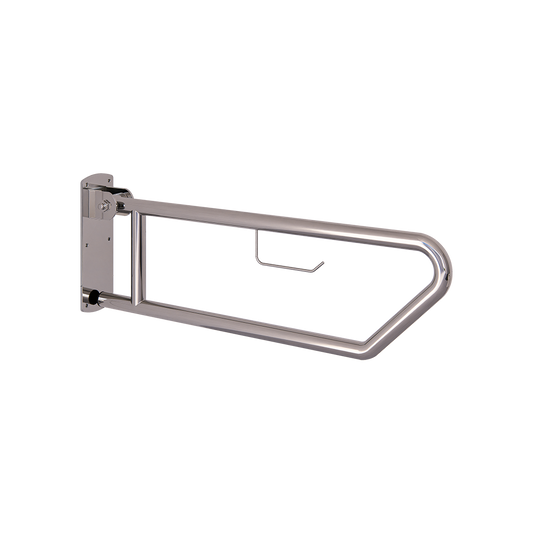 Click- Lock Drop Down Grab Rail with Toilet Roll Holder, Polished Stainless Steel