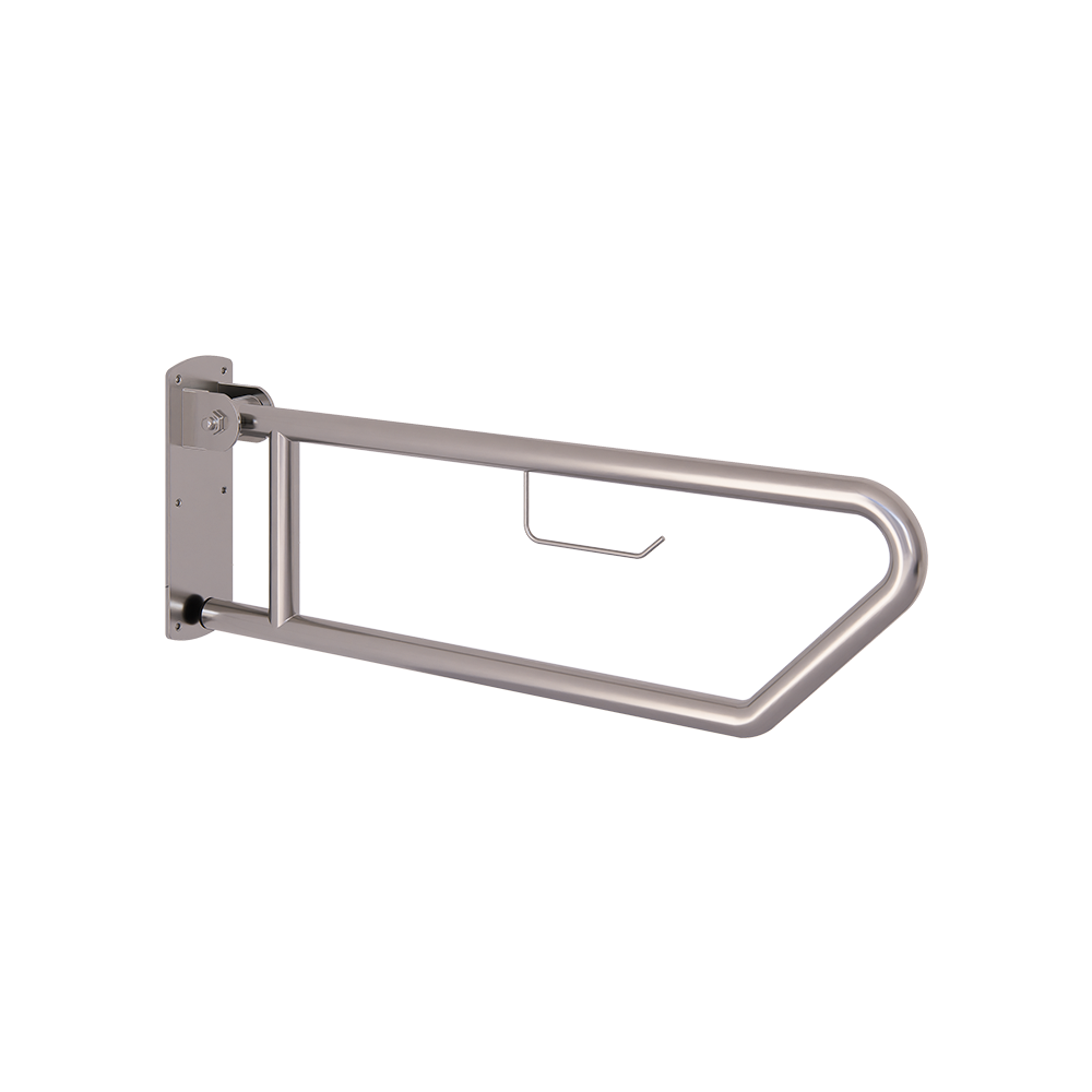 Click- Lock Drop Down Grab Rail with Toilet Roll Holder, Satin Stainless Steel