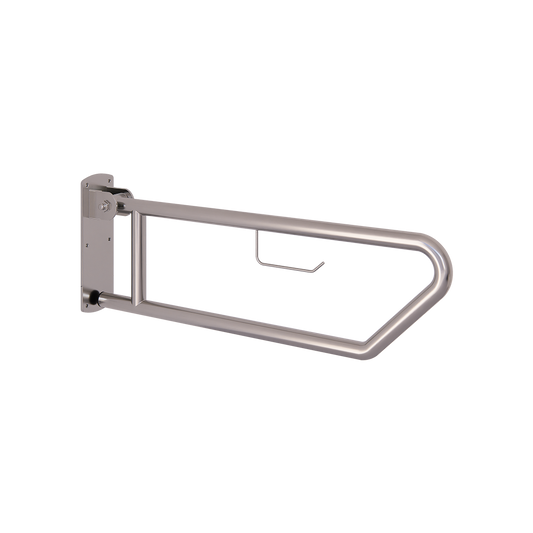Click- Lock Drop Down Grab Rail with Toilet Roll Holder, Satin Stainless Steel
