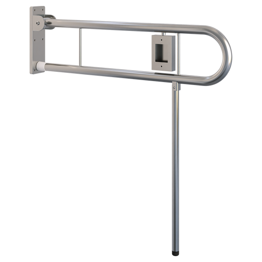 Bariatric Drop Down Grab Rail with Left-Hand Nurse Call and Drop Down Leg in Satin Stainless Steel *Special Order Product