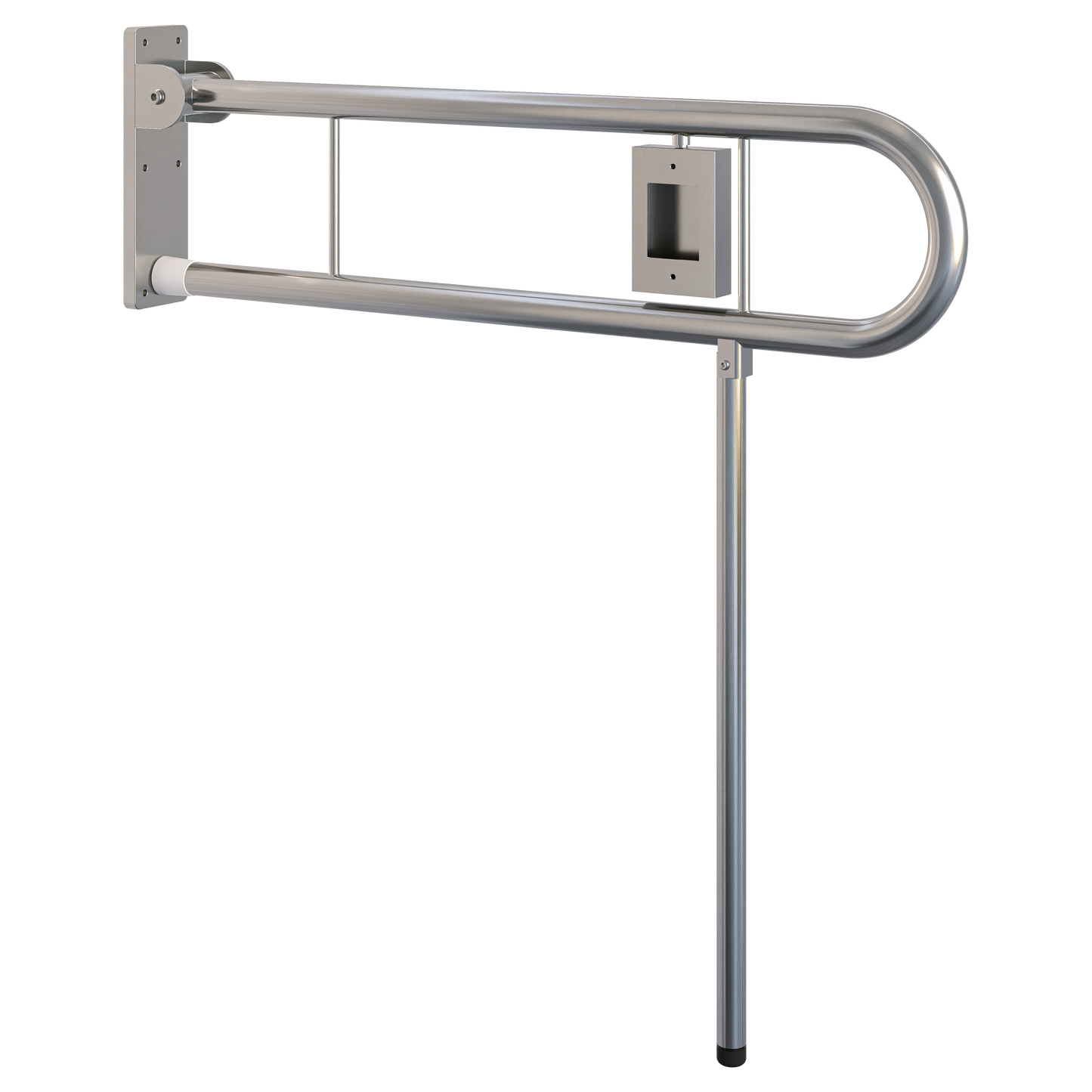 Changing Places Bariatric Drop Down Grab Rail (Single), Left Hand Nurse Call, Drop Down Leg in Satin Stainless Steel * Special Order Product