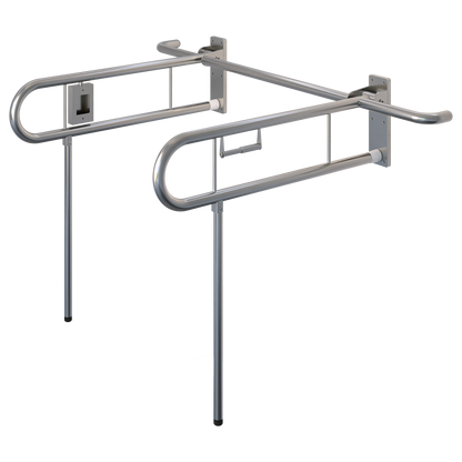 Bariatric Twin Drop Down Grab Rails. Left-Hand Drop Down Rail contains a Toilet Roll Holder and Right-Hand Drop Down Rail contains a Nurse Call in Satin Stainless Steel * Special Order Product