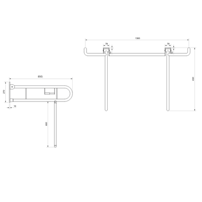Changing Places Bariatric Twin Drop Down Grab Rails. Left-Hand Drop Down Rail contains a Toilet Roll Holder and Right-Hand Drop Down Rail contains a Nurse Call in Satin Stainless Steel * Special Order Product