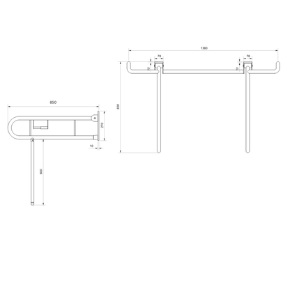 Changing Places Bariatric Twin Drop Down Grab Rails Left-Hand Drop Down Rail contains a Toilet Roll Holder and Right-Hand Drop Down Rail contains a Nurse Call in Satin Stainless Steel * Special Order Product