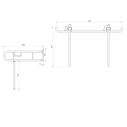 Changing Places Bariatric Twin Drop Down Grab Rails Left-Hand Drop Down Rail contains a Toilet Roll Holder and Right-Hand Drop Down Rail contains a Nurse Call in Satin Stainless Steel * Special Order Product