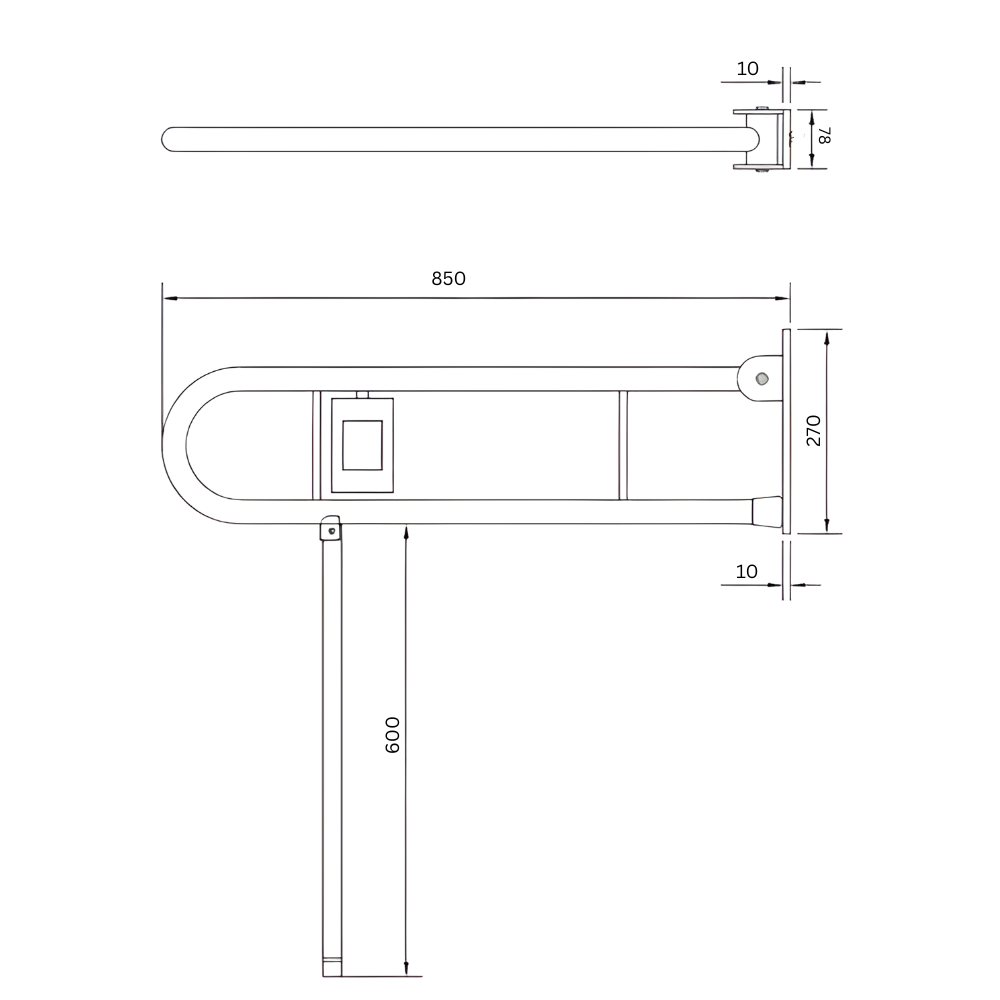 Changing Places Bariatric Drop Down Grab Rail (Single), Right Hand Nurse Call, Drop Down Leg in Satin Stainless Steel * Special Order Product