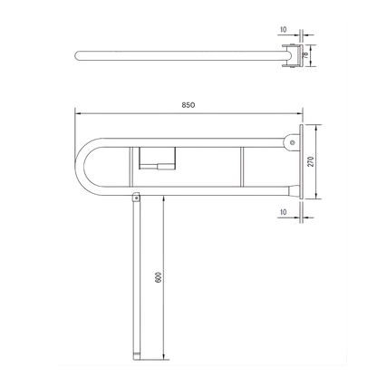 Changing Places Bariatric Drop Down Grab Rail (Single), Toilet Roll Holder, Drop Down Leg in Satin Stainless Steel * Special Order Product
