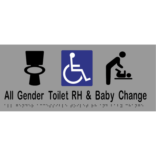 All Gender Accessible Toilet RH & Baby Change - Stainless Steel with Black Infill