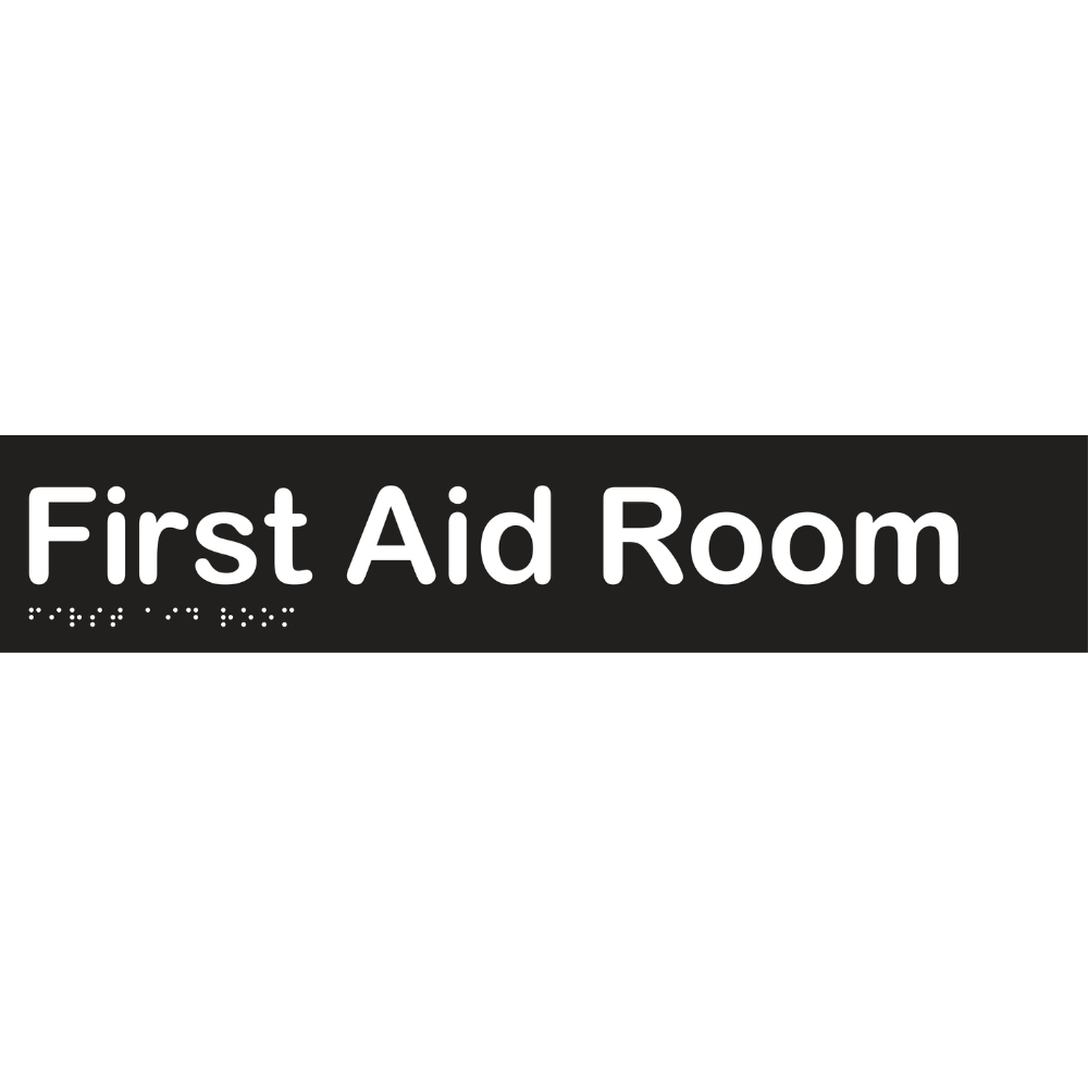 First Aid Room Braille Sign - Vinyl - Black with White Infill