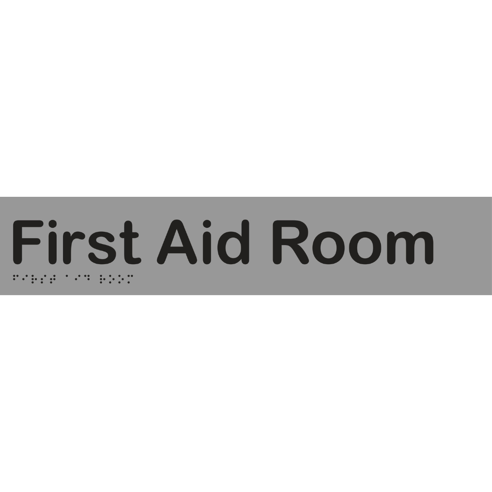 First Aid Room Braille Sign - Vinyl - Silver with Black Infill