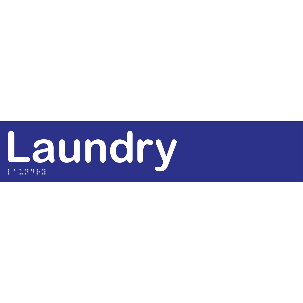 Laundry Braille Sign -Vinyl - Blue with White Infill