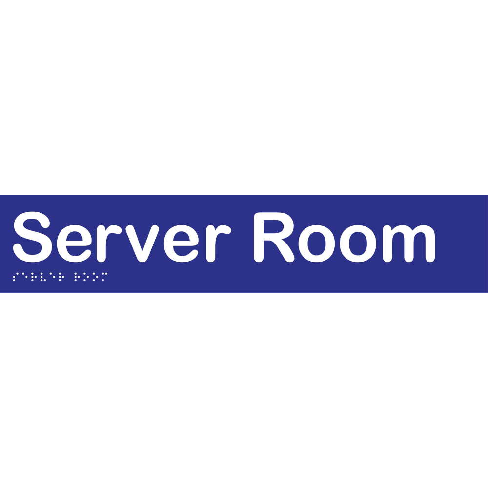 Server Room Braille Sign -Vinyl - Blue with White Infill