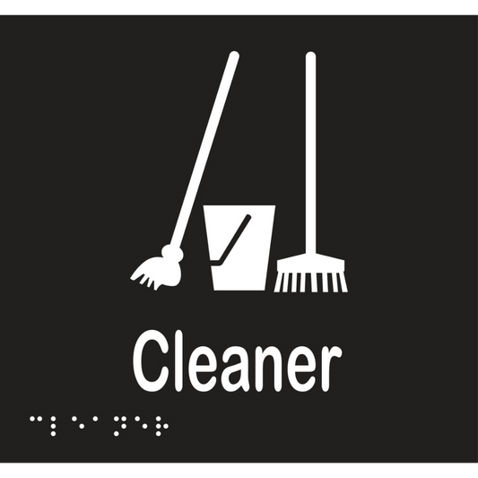 Cleaner Braille Sign - Vinyl - Black with White Infill