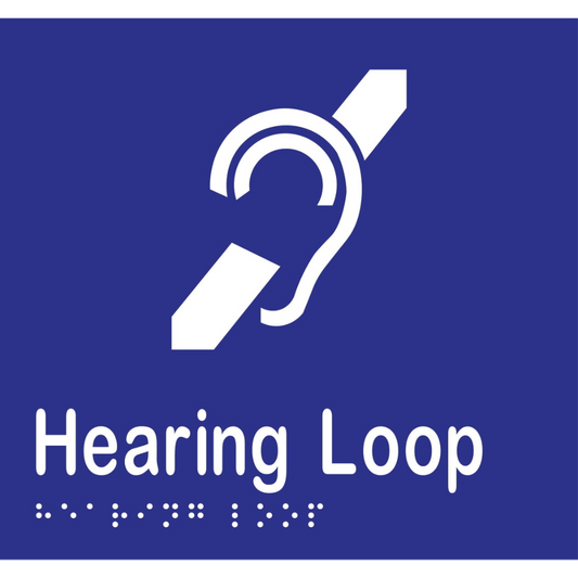 Hearing Loop - 160mm x 150mm - Vinyl - Blue with White Infill