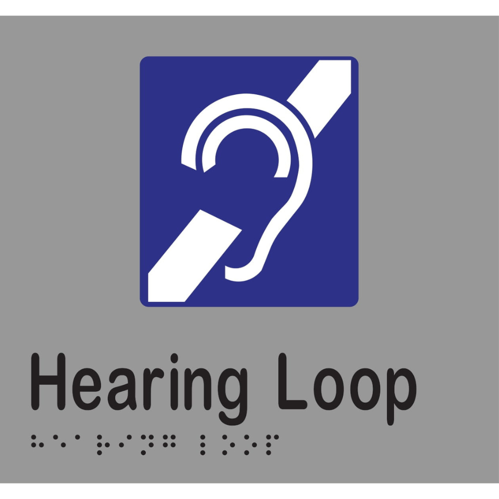 Hearing Loop - 160mm x 150mm - Stainless Steel with Black Infill