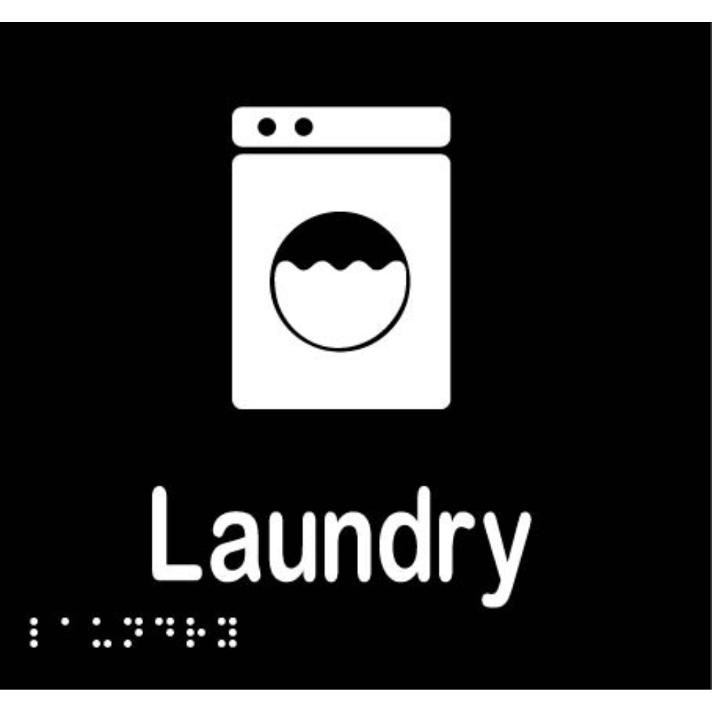 Laundry Braille Sign - Vinyl - Black with White Infill