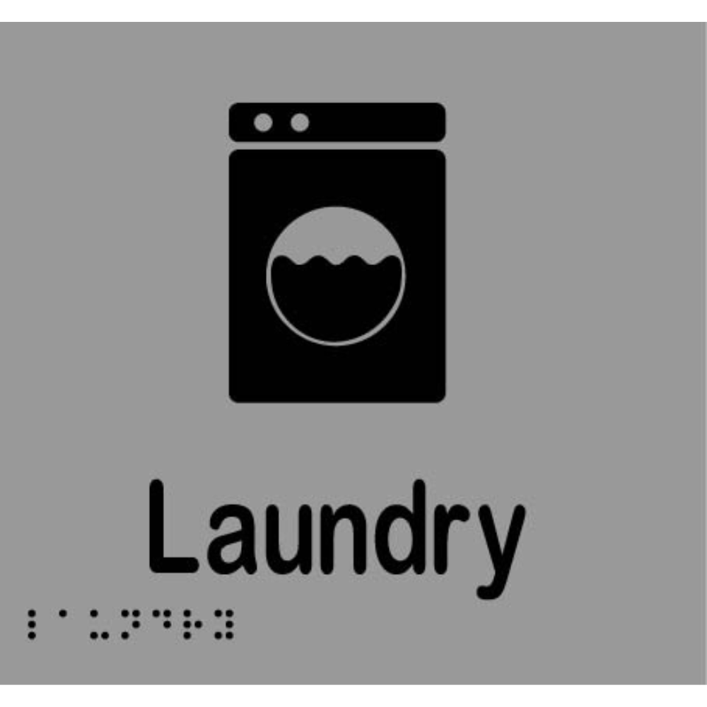 Laundry Braille Sign - Stainless Steel with Black Infill