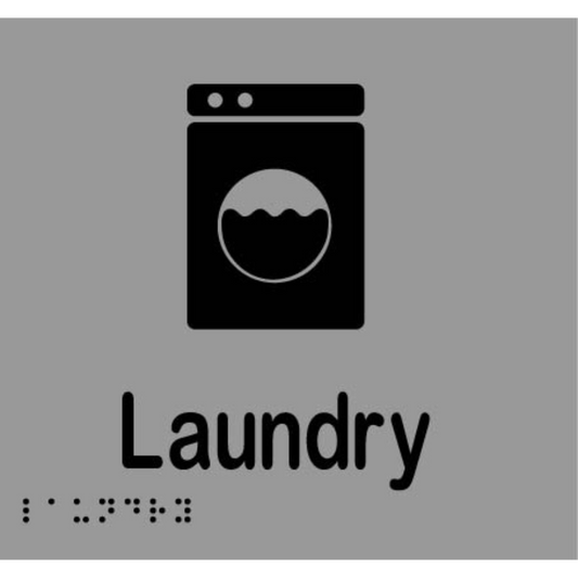 Laundry Braille Sign - Stainless Steel with Black Infill