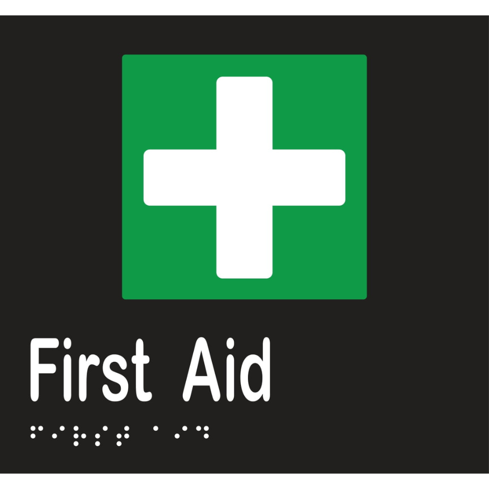 First Aid Braille Sign - Vinyl - Black with White Infill
