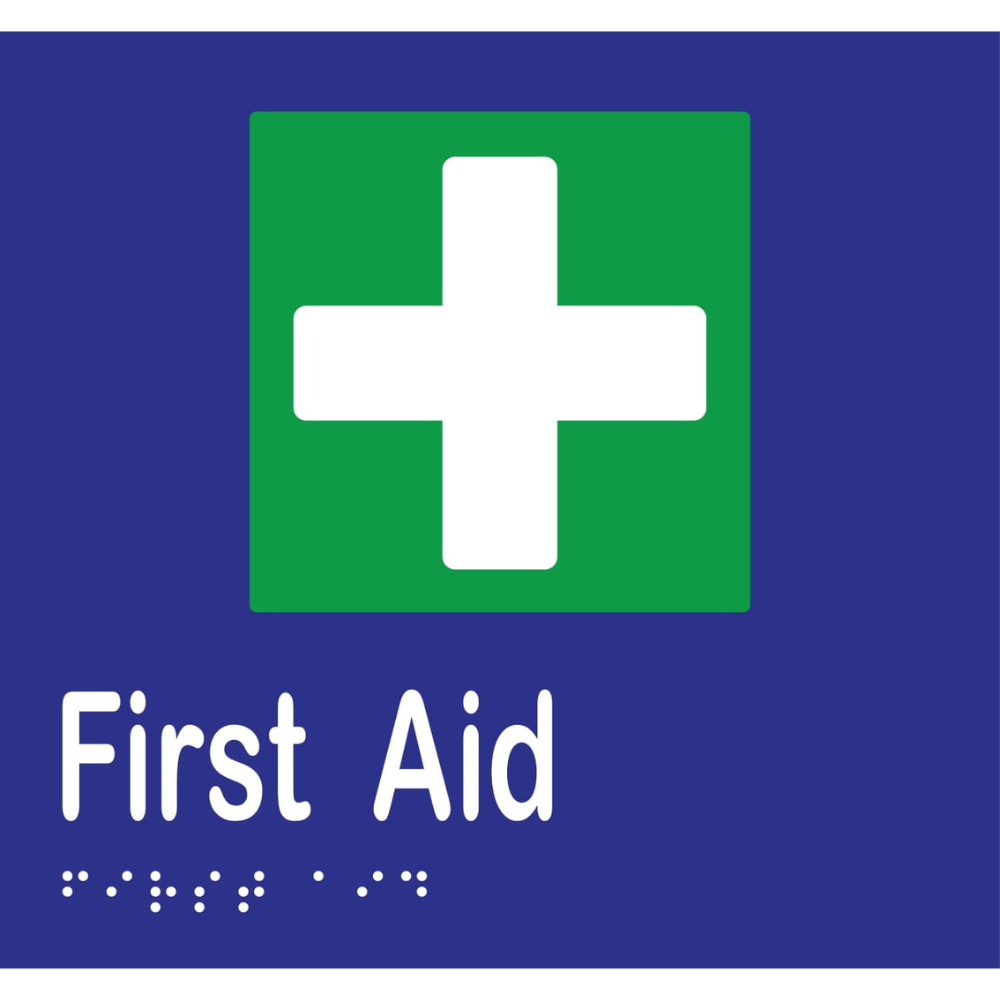 First Aid Braille Sign -Vinyl - Blue with White Infill