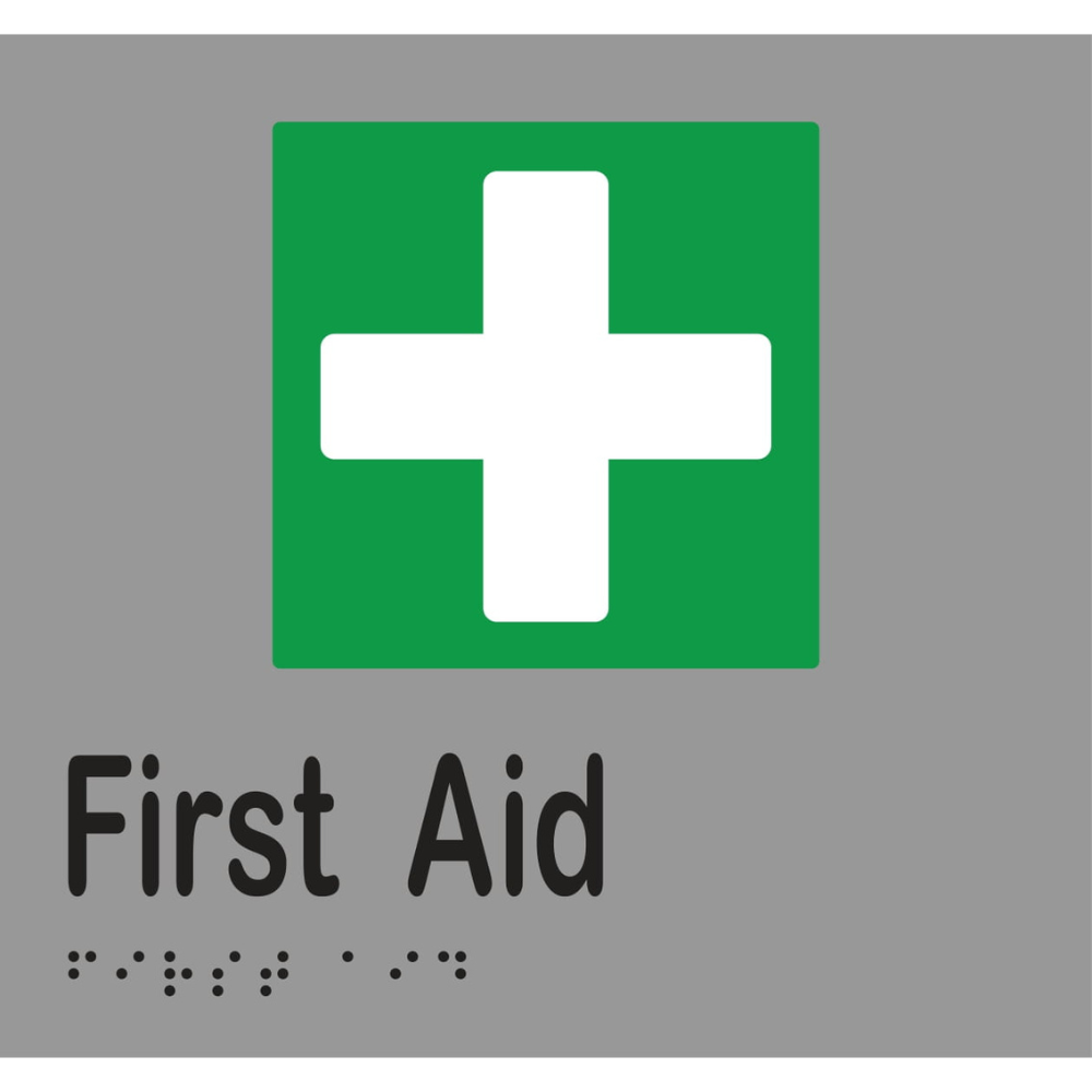 First Aid Braille Sign - Vinyl - Silver with Black Infill